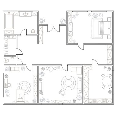 İki yatak odalı dairenin soyut vektör planı