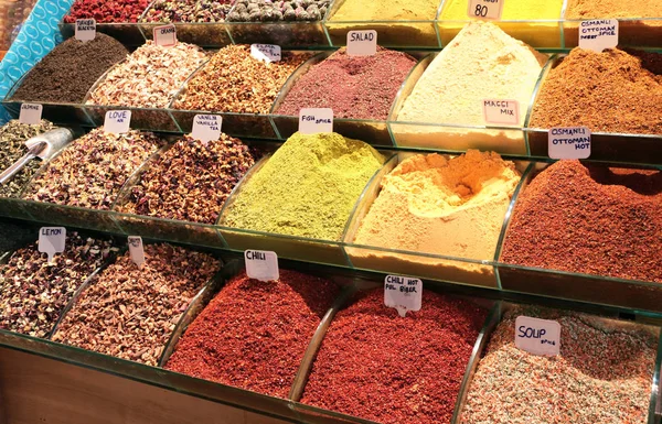 Various spices in egyptian bazaar, Istanbul, Turkey Stock Picture