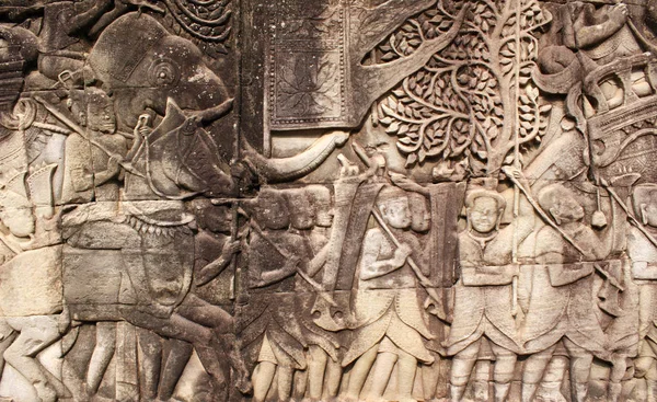 Intaglio murale del tempio di Prasat Bayon, complesso di Angkor Wat, Siem Re — Foto Stock