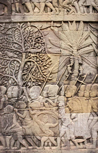 Escultura em parede de Prasat Bayon Temple, Angkor Wat complexo, Siem Re — Fotografia de Stock