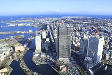 Yokohama ve Tokyo Körfezi 'nde havadan görünüm, Japonya
