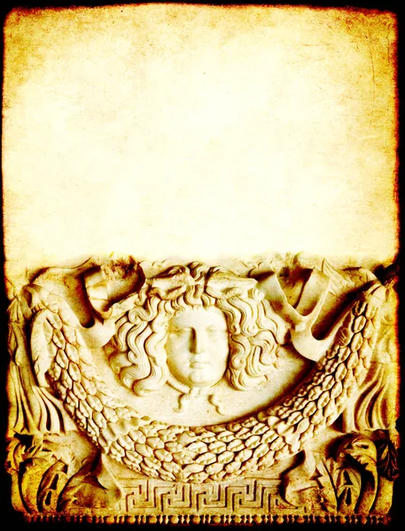 Grunge pozadí s texturou papíru a hlavou Medusa Gorgon — Stock fotografie