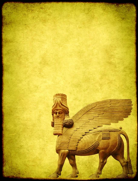 Grunge background with paper texture and lamassu — Stock Photo, Image