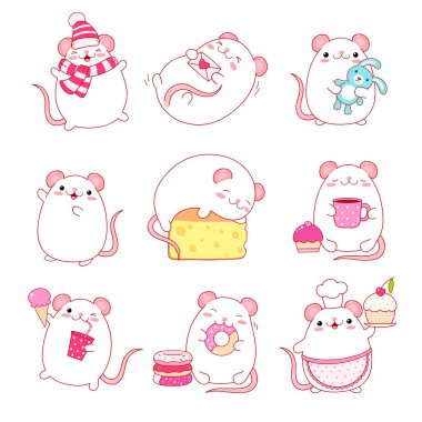 Kawaii tarzısevimli beyaz sıçankoleksiyonu