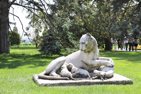 ISTANBUL, TURCHIA - 9 GIUGNO 2019: Scultura di una leonessa con lio — Foto Stock