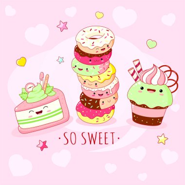 Kawaii tarzında tatlı yiyeceklerle dolu komik bir geçmişi var.