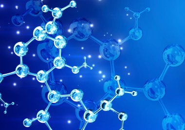 Mavi arka plan üzerine soyut moleküler yapı modelleri