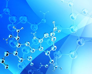 Mavi arka plan üzerine soyut moleküler yapı modelleri