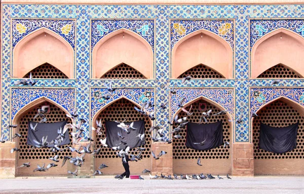 Alimentazione di piccioni in cortile di Moschea di Masjid-e Jameh, Isfaha — Foto Stock