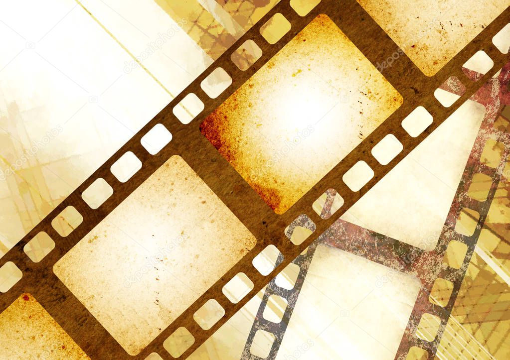 Grunge background with retro filmstrips and paper texture