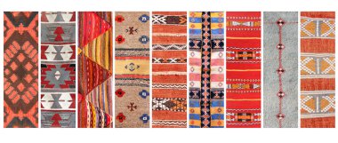 Berber desenli, geometrik desenli geleneksel yün halı desenli dikey ya da yatay pankartlar seti, Fas, Afrika