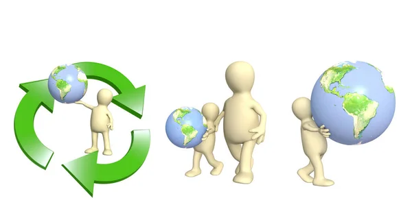 Eco Concept Caring Ecology Set Mans Earth Family Globe Isolated — Stock Photo, Image