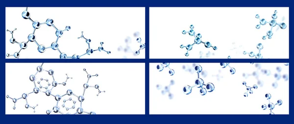 Set Striscioni Orizzontali Con Modelli Struttura Molecolare Astratta Isolato Sfondo — Foto Stock