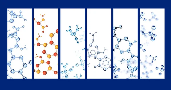 Набор Вертикальных Горизонтальных Баннеров Моделями Абстрактной Молекулярной Структуры Изолированный Белом — стоковое фото