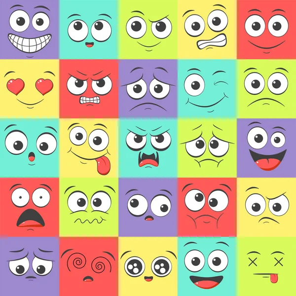 Seamless Pattern Emoticons Different Mood Smile Cartoon Emoji Face Happy — Stock Vector