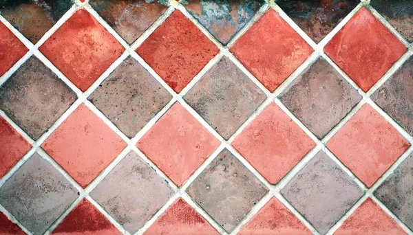 Starý Porcelán Kostkované Dlaždice Podlahové Textury Dlaždicemi Červené Šedé Barvy — Stock fotografie