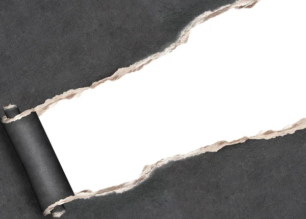 Οριζόντια Φόντο Τραχιά Τρύπα Σχισμένο Σχισμένο Χαρτί Σκούρο Γκρι Χρώμα — Φωτογραφία Αρχείου