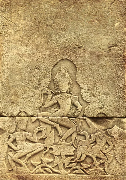Grunge Geçmişi Kağıt Dokusuyla Kadın Dansçı Apsara Ünlü Angkor Wat — Stok fotoğraf