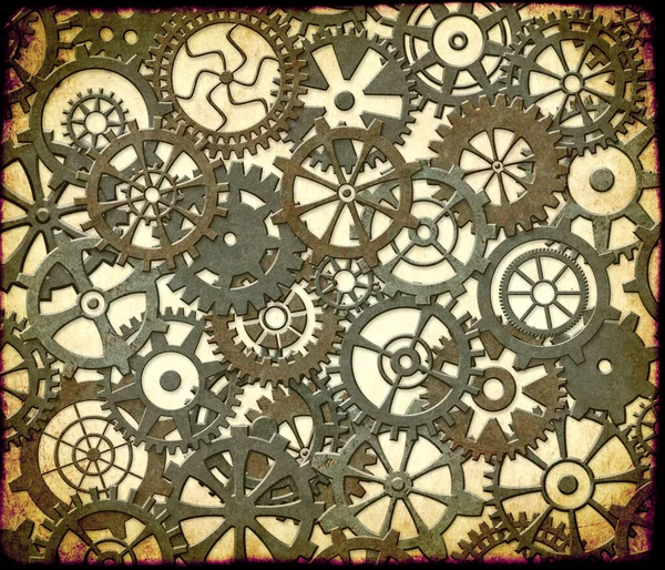 Grunge Background Paper Texture Metallic Frame Vintage Machine Gears Cogwheel — Stock Photo, Image