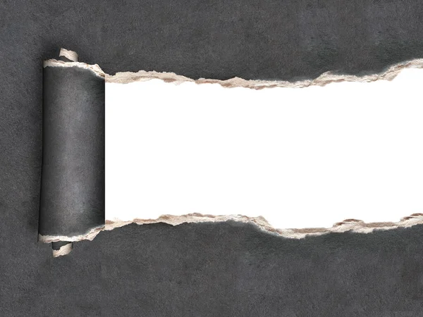 暗い灰色の色のちぎれた紙で引き裂かれたギザギザの穴を持つ水平背景 黒い紙に赤い穴のある背景 画期的な論文だ テンプレートをモックアップします テキストのコピースペース — ストック写真