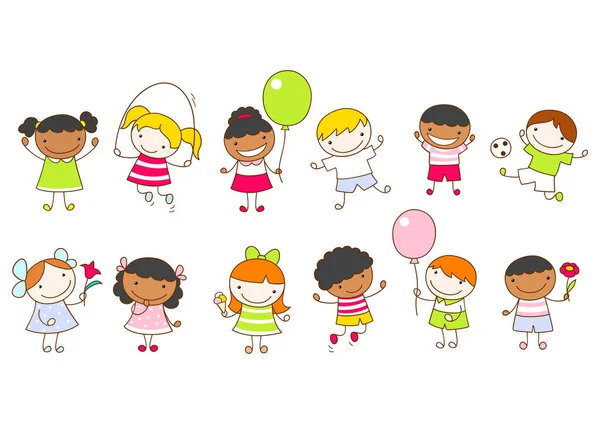 Illustrazione Vettoriale Con Gruppo Multietnico Bambini Set Bambini Multietnici Gruppo — Vettoriale Stock