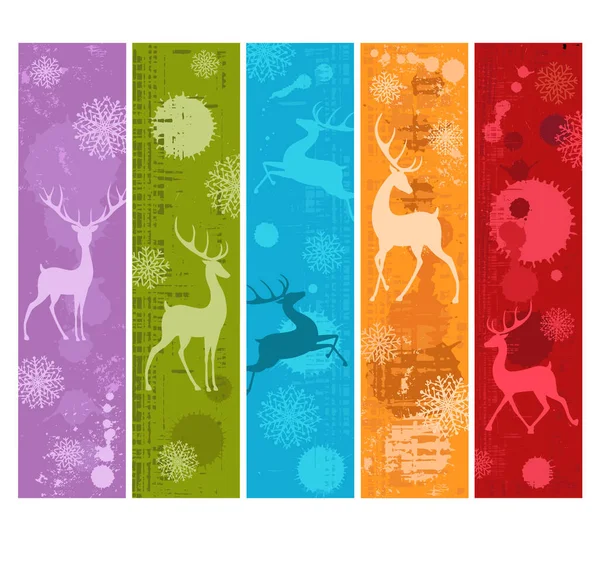一套圣诞垂直横幅 礼品标签 复古风格的贴纸与鹿的轮廓 用于问候 邀请的矢量垂直磨擦模板卡片 Eps8 — 图库矢量图片