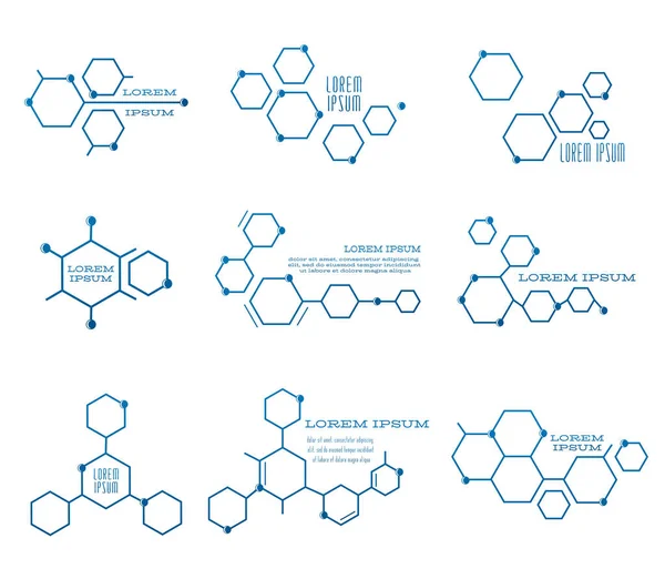 Abstraktes Molekül Symbolset Molekulare Lineare Ikonensammlung Setzen Sie Liniensymbole Von — Stockvektor