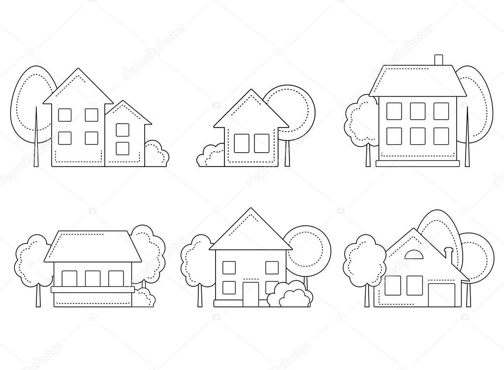 House icon set. Country cottage linear icons collection. Real estate line icons set. Vector illustration EPS8