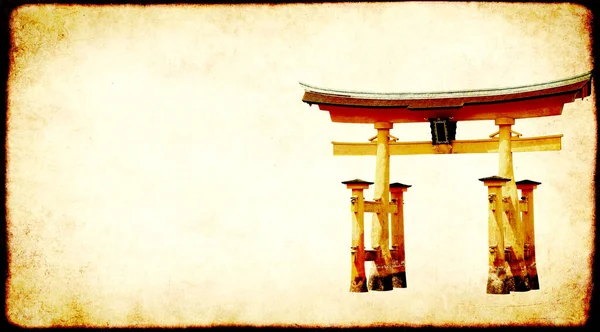 Horizontal Banner Torii Gate Vintage Paper Texture Unesco World Heritage — Stock Photo, Image