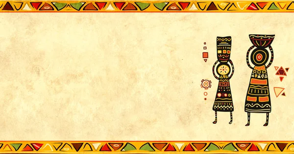 Горизонтальний Прапор Жінкою Дівчиною Кошиком Голові Текстурою Старовинного Паперу Походження — стокове фото