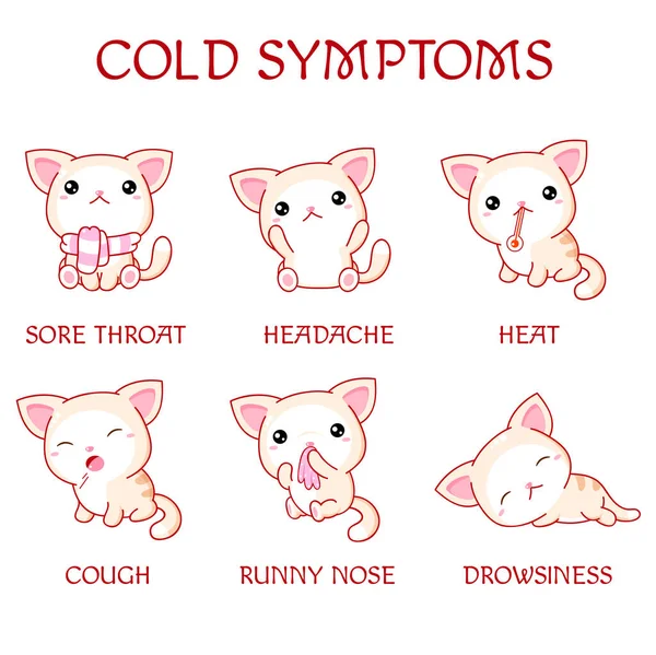 Information Poster Text Cute Cats Cold Symptoms Heat Runny Nose — Stock Vector