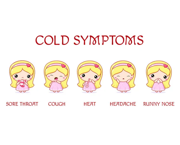 Cold Symptoms Information Poster Text Cute Girls — Stock Vector