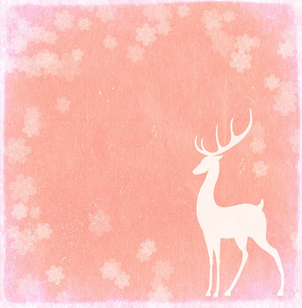 Christmas Background Old Paper Texture Pink Color Snowflakes Deer Silhouette — Stock Photo, Image