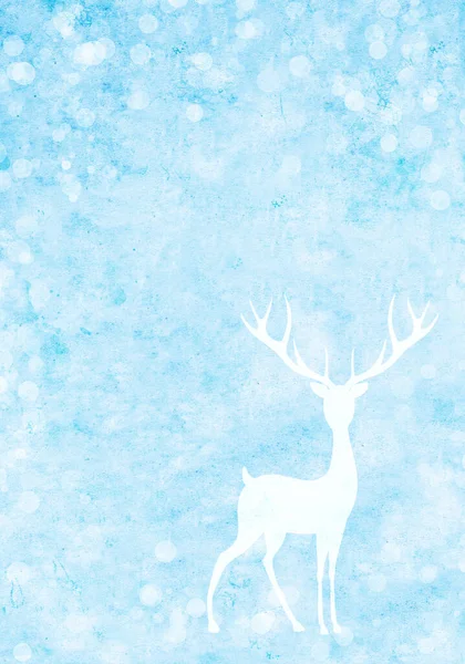 圣诞背景与旧的纸纹理蓝色和鹿形轮廓 垂直的圣诞节背景与可爱的野鹿 模拟模板 文本的复制空间 — 图库照片