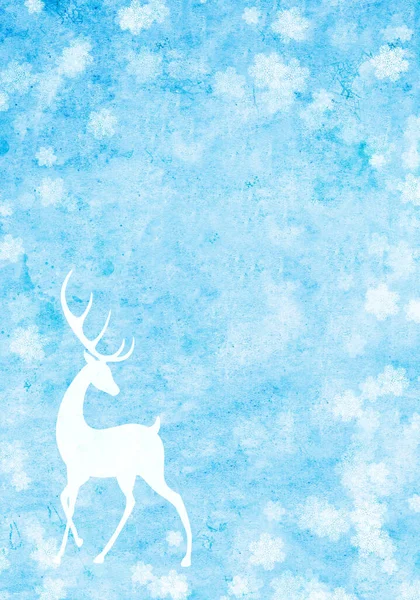 Christmas Background Old Paper Texture Blue Color Snowflakes Deer Silhouette — Stock Photo, Image