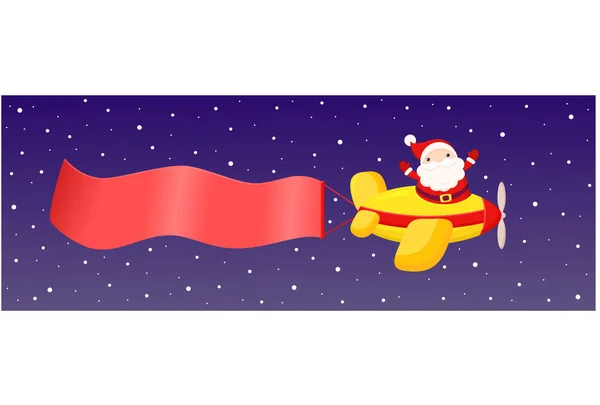 Cartão Natal Cartaz Banner Com Papai Noel Bonito Avião — Vetor de Stock