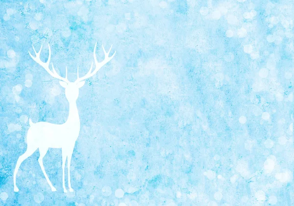 圣诞背景与旧的纸纹理蓝色和鹿形轮廓 横向的圣诞节背景与可爱的野鹿 模拟模板 文本的复制空间 — 图库照片
