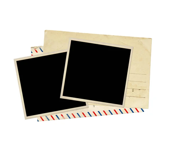 Twee Retro Foto Oude Kaart Vintage Envelop Geïsoleerd Witte Achtergrond — Stockfoto