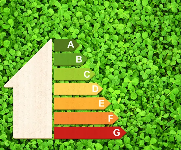 Horní Pohled Graf Energetické Účinnosti Lepenkové Textury Zeleném Jeteli Eko — Stock fotografie