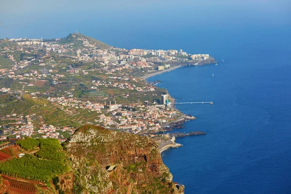 Vista Aérea Paisagem Típica Madeira Com Pequenas Aldeias Campos Terraço — Fotografia de Stock