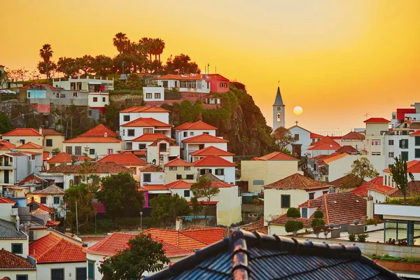 Vue Aérienne Panoramique Village Camara Lobos Coucher Soleil Madère Portugal — Photo