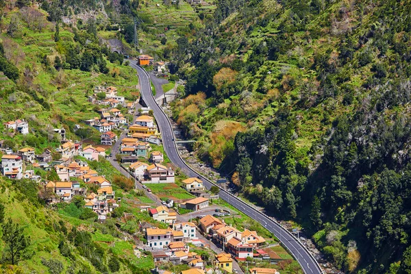 Aerial View Typical Madeira Landscape Little Villages Terrace Fields Mountains — Stock Photo, Image