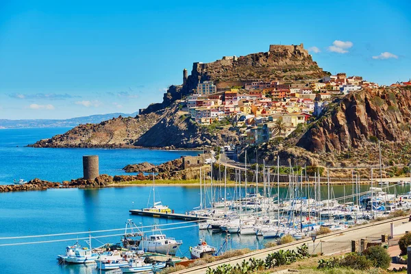 Vistas Panorámicas Pueblo Castelsardo Con Castillo Puerto Deportivo Cerdeña Italia — Foto de Stock