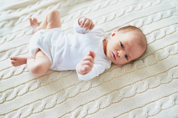 Adorable Baby Girl Lying Bed Nursery — Stock Photo, Image