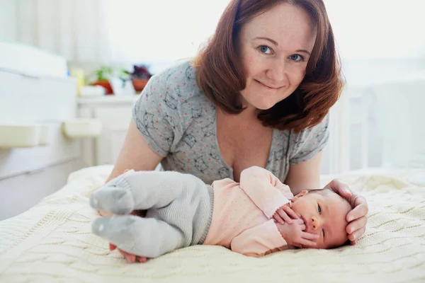 Beautiful Woman Her Adorable Newborn Baby Girl Mother Daughter Together — Stock Photo, Image