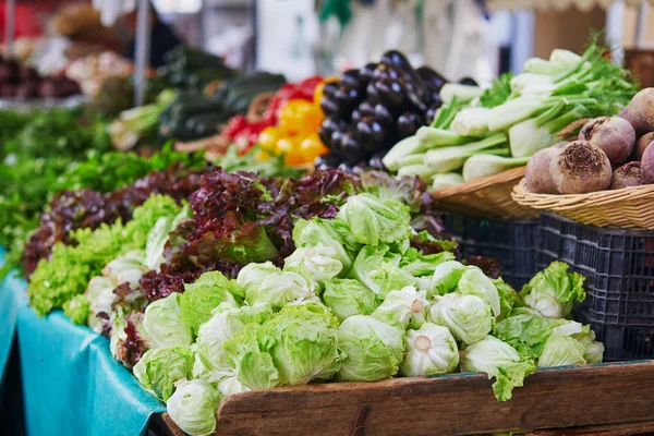 Frisches Bio Gemüse Und Obst Auf Dem Bauernmarkt Paris Frankreich — Stockfoto