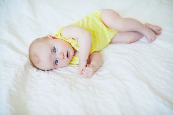 Adorable Baby Girl Lying Bed Nursery — Stock Photo, Image