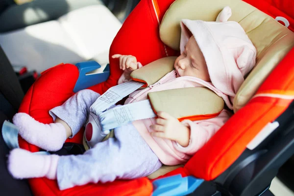 Adorable Baby Girl Modern Car Seat Little Kid Traveling Car — Stock Photo, Image