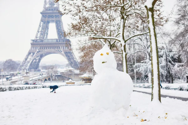 Landschappelijk Uitzicht Eiffeltoren Een Dag Met Zware Sneeuw Ongewone Weersomstandigheden — Stockfoto
