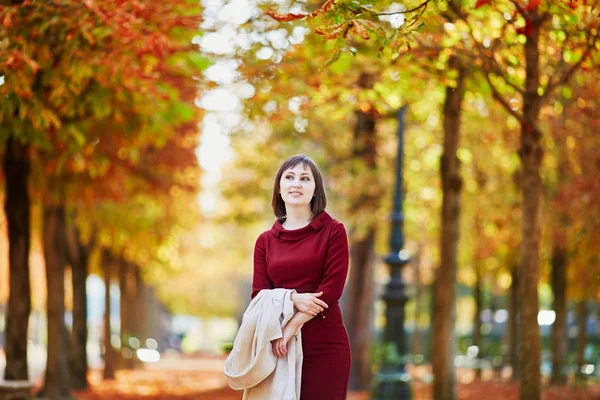 Paris Güzel Genç Kadın Bir Parlak Sonbahar Gününde Park Yürüyordunuz — Stok fotoğraf